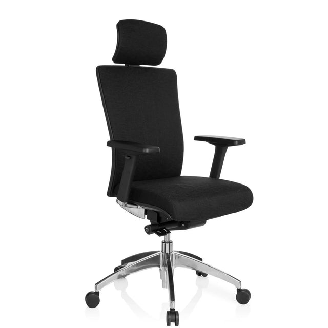 Silla de oficina profesional ASTRA LUX negra con tapizado de tela, reposacabezas y base brillante de hjh OFFICE