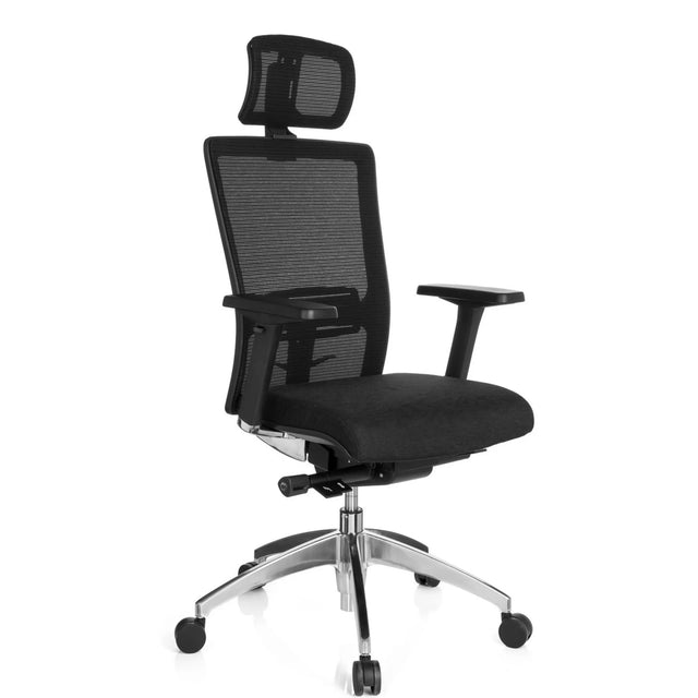 Silla de oficina profesional ASTRA LUX con malla negra, asiento de tela y reposacabezas de hjh OFFICE
