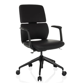 Silla de oficina profesional ATMOS DESIGNER negra con tapizado de cuero, reposabrazos y cinco ruedas de hjh OFFICE