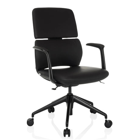 Silla de oficina profesional ATMOS DESIGNER negra con tapizado de cuero, reposabrazos y cinco ruedas de hjh OFFICE
