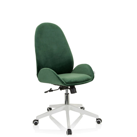 Silla Home Office AVEA con tapizado de terciopelo verde y base blanca con ruedas de hjh OFFICE