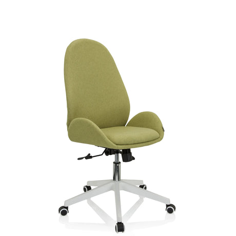 Silla Home Office AVEA I con tapizado de tela verde y base de estrella blanca con ruedas de hjh OFFICE
