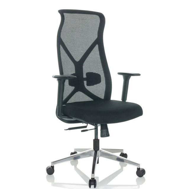 Silla de oficina profesional AZURRO B en negro con respaldo de malla y base pulida de hjh OFFICE