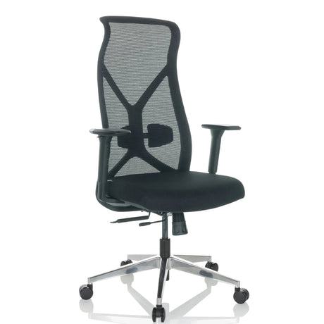 Silla de oficina profesional AZURRO B en negro con respaldo de malla y base pulida de hjh OFFICE