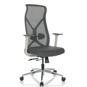 Silla de oficina profesional AZURRO WHITE gris con respaldo de malla y base en estrella pulida de hjh OFFICE