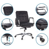 Sillón de oficina profesional VILLA 10 en negro con vistas detalladas del reposabrazos, el pistón de gas y las ruedas de hjh OFFICE