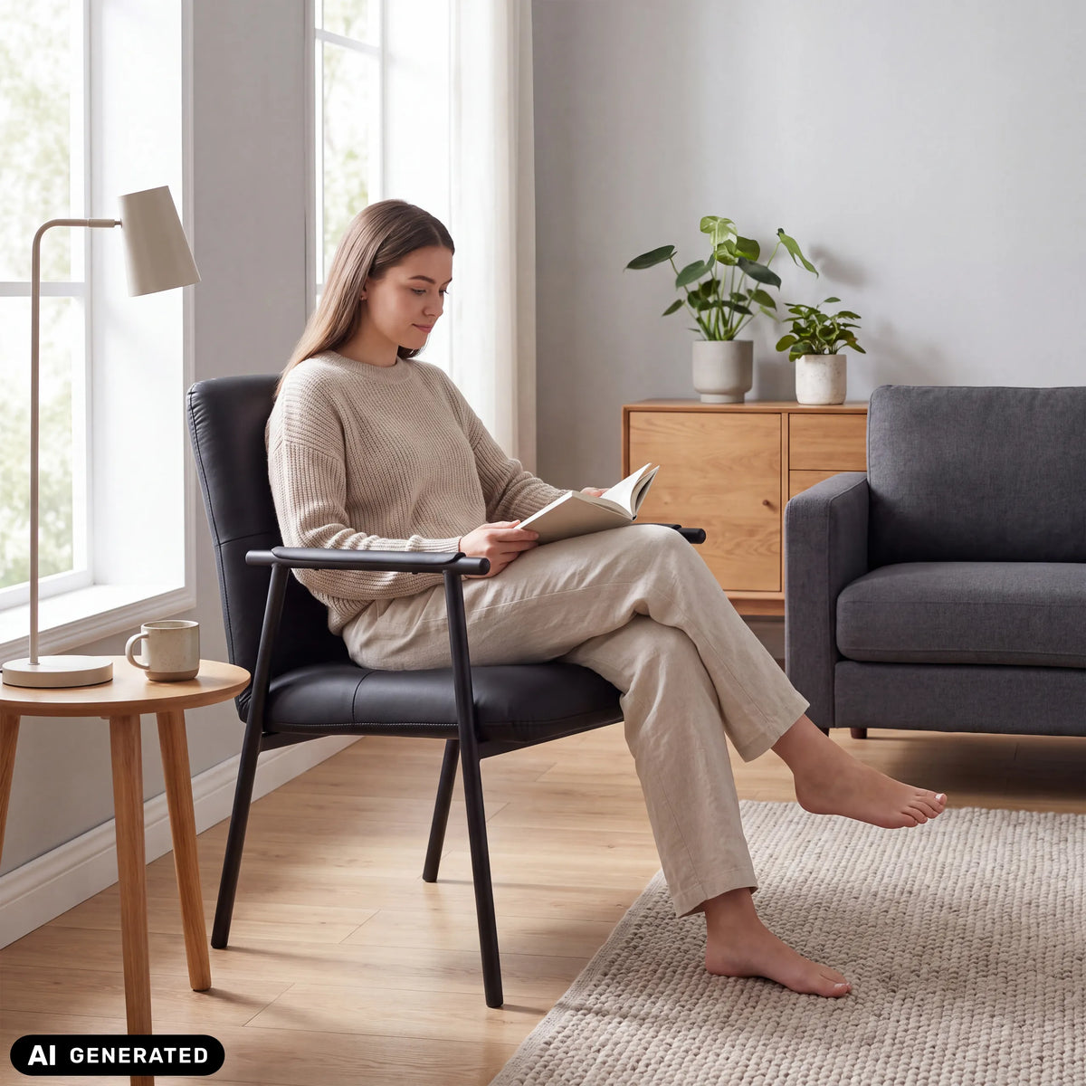 Silla tapizada Lifea Flex negra de cuero sintético con reposabrazos de hjh LIVING (imagen generada por IA)