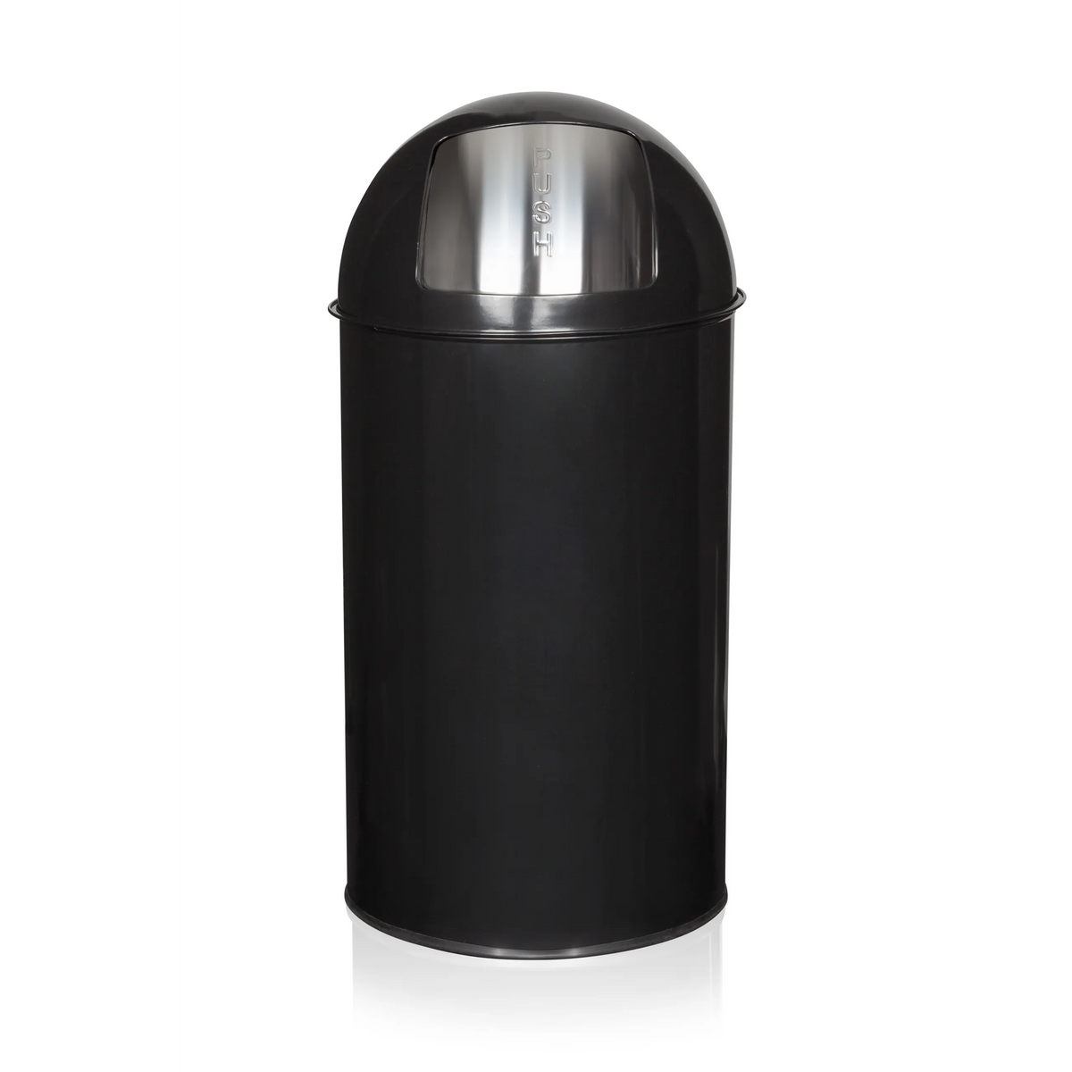 Papelera PUSH 50L negra con inserto de tapa plateado de hjh OFFICE – vista de 360° (vista frontal 0°)
