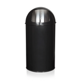 Papelera PUSH 50L negra con inserto de tapa plateado de hjh OFFICE – vista de 360° (vista frontal 0°)