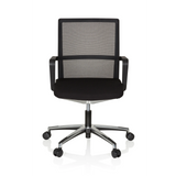 Silla de oficina profesional MOVE-TEC NET 3D negra con respaldo de malla y base de cinco ruedas de hjh OFFICE – vista de 360° (vista frontal 0°)