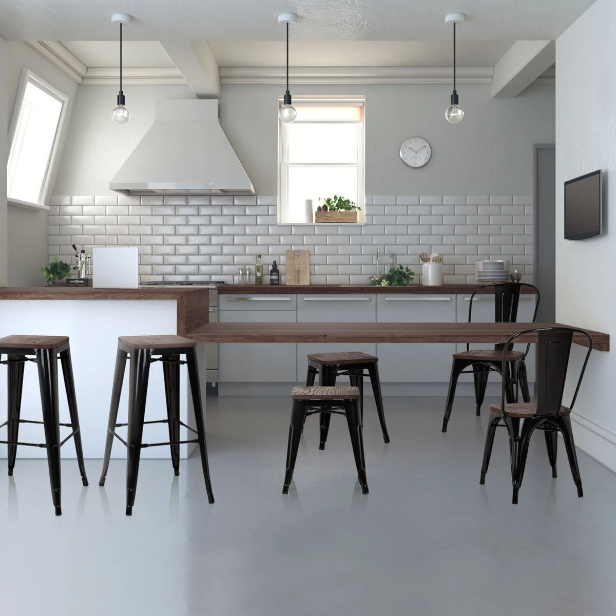 Sillas de comedor negras VANTAGGIO COMFORT W con estructura metálica en una mesa larga de madera de hjh OFFICE