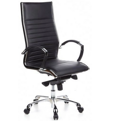 Profi-Chefsessel PARMA 20 mit schwarzem Kunstlederbezug und glänzenden Chromelementen von hjh OFFICE