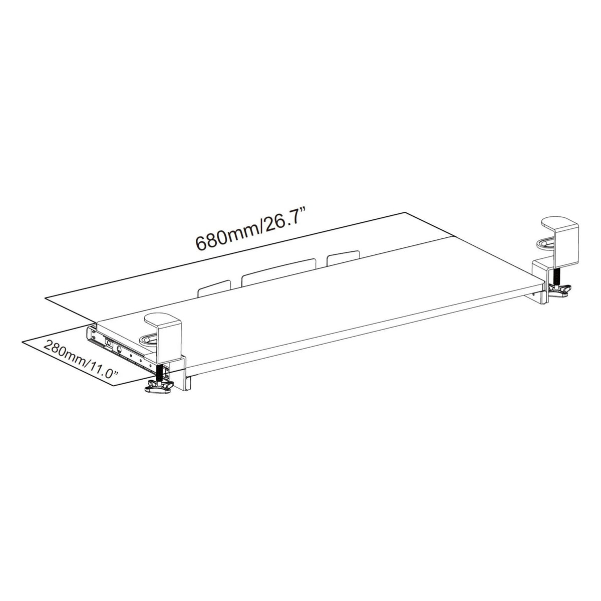 Dibujo técnico de la Bandeja del teclado VM-KB con 680 × 280 mm de hjh OFFICE