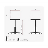 Dibujo técnico del asiento de pie SITNESS BOB WHITE con una altura del asiento de 44 a 57 cm de Topstar