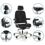 Silla giratoria XXL 24 HOURS F en cuero negro con diversas opciones de ajuste de hjh OFFICE