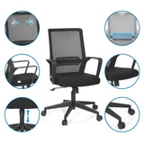 Silla Home Office PRESTON en negro con varias vistas detalladas de las funciones y componentes de hjh OFFICE