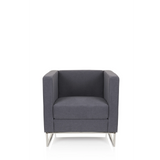 Sillón tapizado BARBADOS gris oscuro con diseño cuadrado y estructura metálica de hjh OFFICE – vista de 360° (vista frontal 0°)