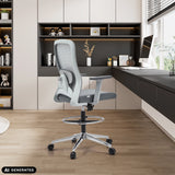 Silla de mostrador Top Work 44 W gris con reposapiés y respaldo de malla de hjh OFFICE (imagen generada por IA)