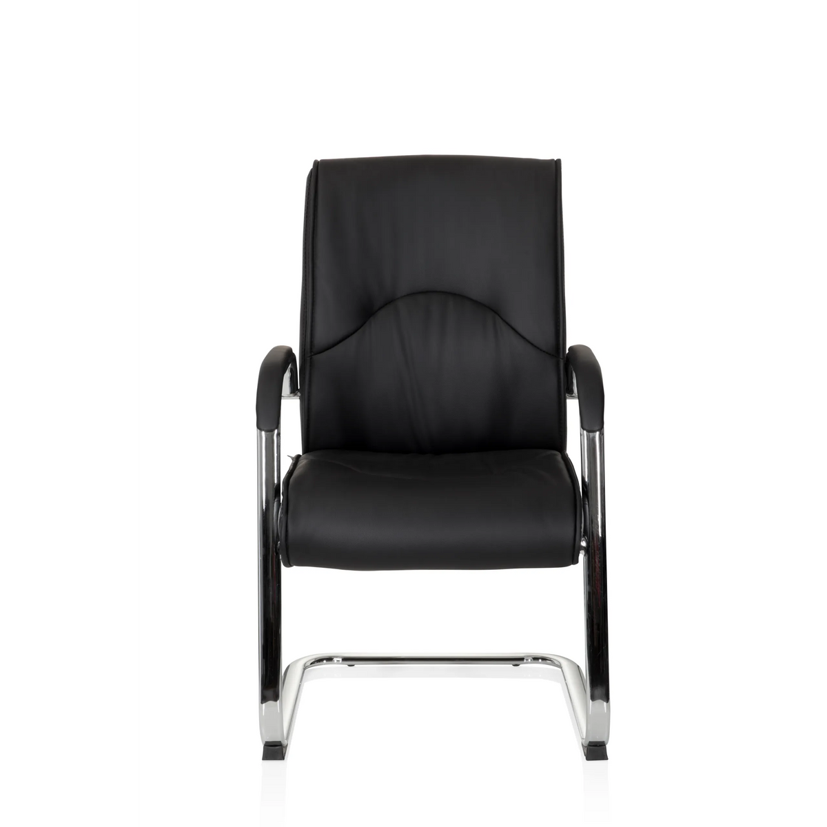 Silla de viga voladiza SOVRANO V negra con reposabrazos y estructura de patín cromada de hjh OFFICE – vista de 360° (vista frontal 0°)