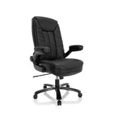 Silla giratoria XXL INSTRUCTOR III negra de cuero con base de estrella y cinco ruedas de hjh OFFICE – vista de 360° (vista frontal en diagonal 40°)