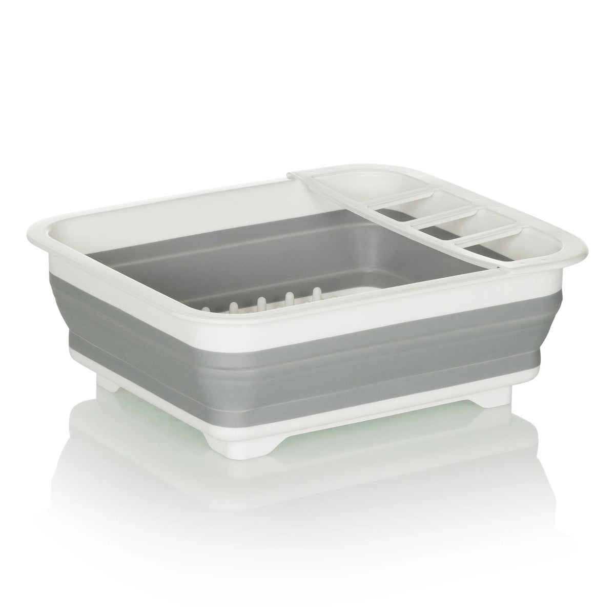 Contenedor plegable CLEAN SIL gris y blanco con rejilla de drenaje integrada de hjh OFFICE – vista de 360° (vista trasera 180°)