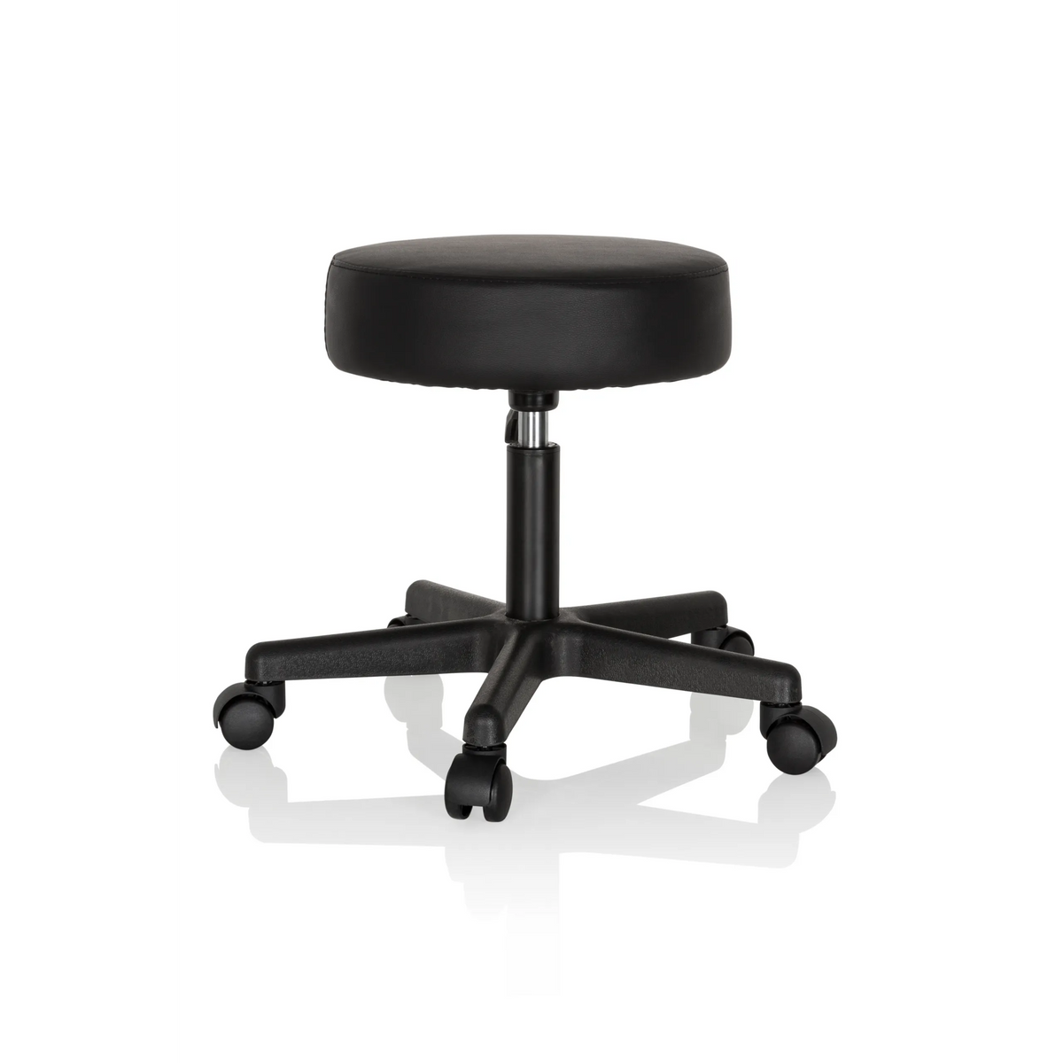 taburete giratorio negro OPERATOR I con asiento acolchado y base de cinco ruedas de hjh OFFICE – vista de 360° (vista lateral 100°)