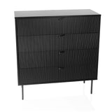 Cómoda negra KARBY K con cuatro cajones acanalados y patas delgadas de hjh LIVING – vista de 360° (vista frontal 15°)