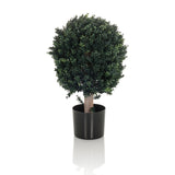 Planta artificial verde BUXUS en forma de árbol esférico con maceta negra de hjh OFFICE – vista de 360° (vista lateral 90°)