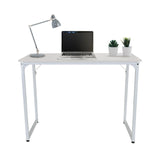 Escritorio blanco WORKSPACE I de 100 x 50 cm con portátil, lámpara y plantas de hjh OFFICE