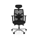 Silla de oficina profesional BELLAC negra con respaldo de malla, reposacabezas y base de cinco ruedas de hjh OFFICE – vista de 360° (vista frontal 0°)