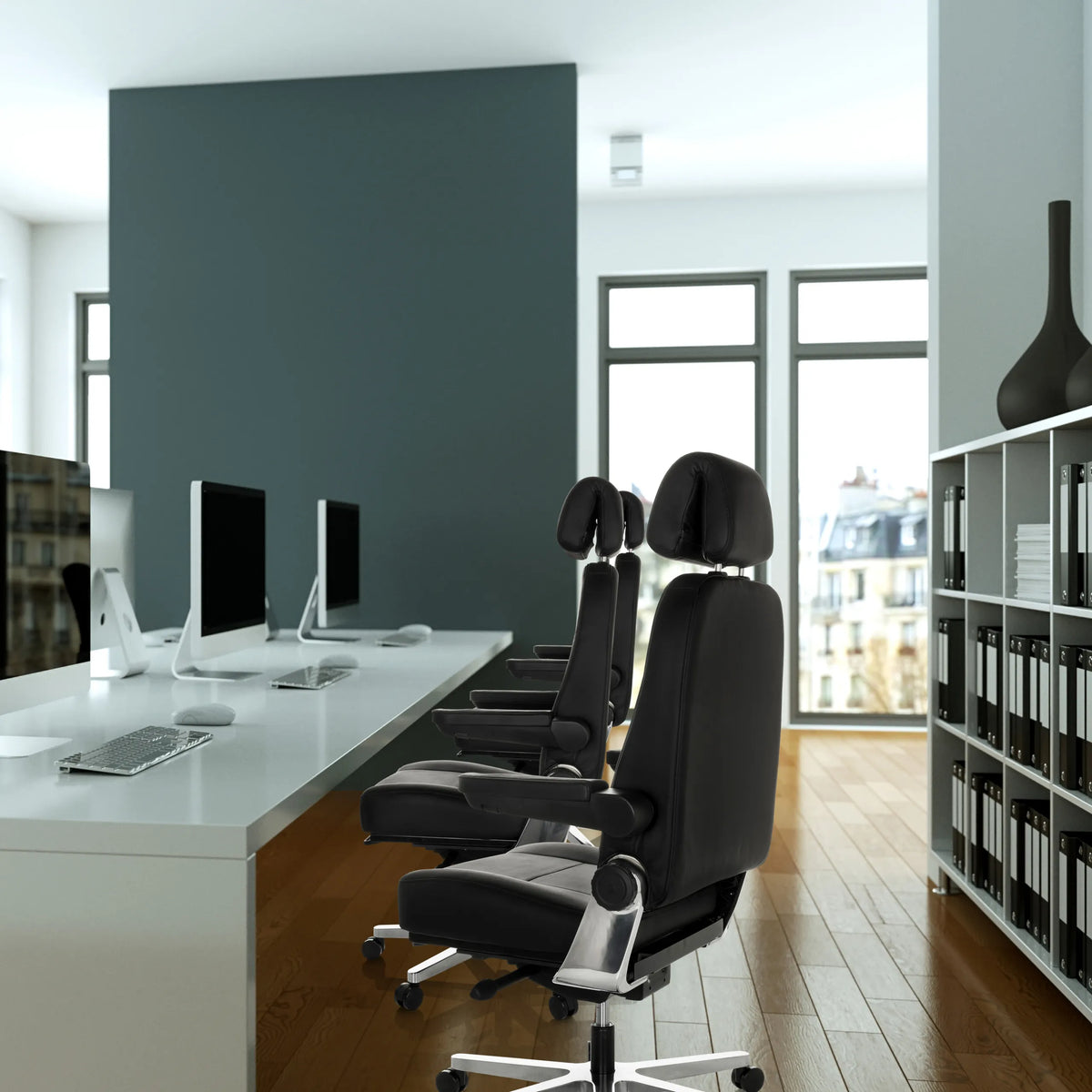 Silla giratoria XXL 24 HOURS F negra de cuero con reposacabezas y reposabrazos de hjh OFFICE