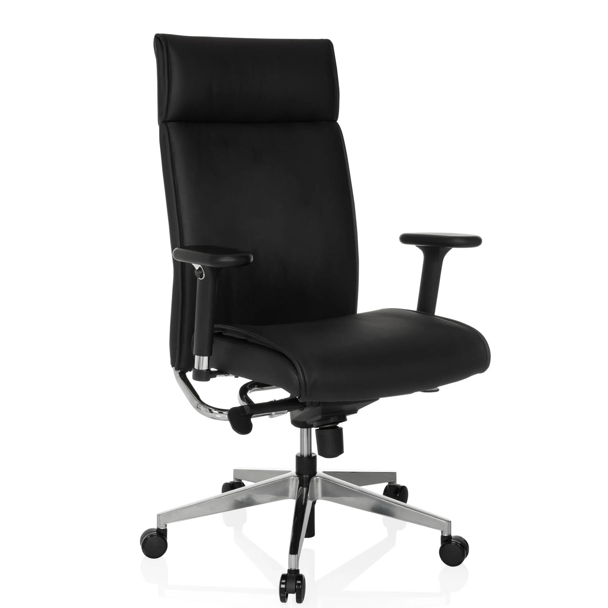 Sillón de oficina profesional CURYO en color negro con base de estrella de metal brillante y reposabrazos acolchados de hjh OFFICE