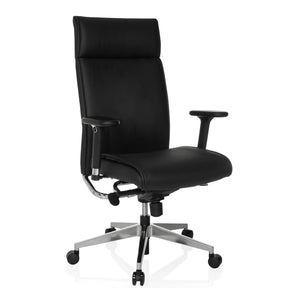 Sillón de oficina profesional CURYO en color negro con base de estrella de metal brillante y reposabrazos acolchados de hjh OFFICE