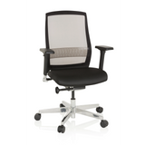 Silla alta gama FOUNTAINE negra con respaldo de malla y base de cinco ruedas de hjh OFFICE – vista de 360° (vista frontal 20°)