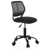 Silla giratoria para niños KID QB negra con respaldo de malla y base de cinco ruedas de hjh OFFICE – vista de 360° (vista frontal en diagonal 45°)