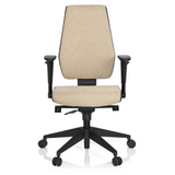 Silla de oficina profesional PRO-TEC 500 beige con reposabrazos y base negra de cinco ruedas de hjh OFFICE – vista de 360° (vista frontal 0°)