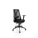 Silla Home Office FALUN BASIC negra con respaldo de malla y base de cinco ruedas de hjh OFFICE – vista de 360° (vista frontal en diagonal 40°)