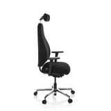 Silla alta gama RESISTIO negra con reposacabezas y base de cinco ruedas de hjh OFFICE – vista de 360° (vista lateral 80°)