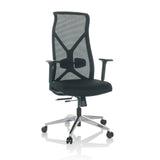 Silla de oficina profesional AZURRO B negra con respaldo de malla y base de cinco ruedas de hjh OFFICE – vista de 360° (vista frontal 15°)