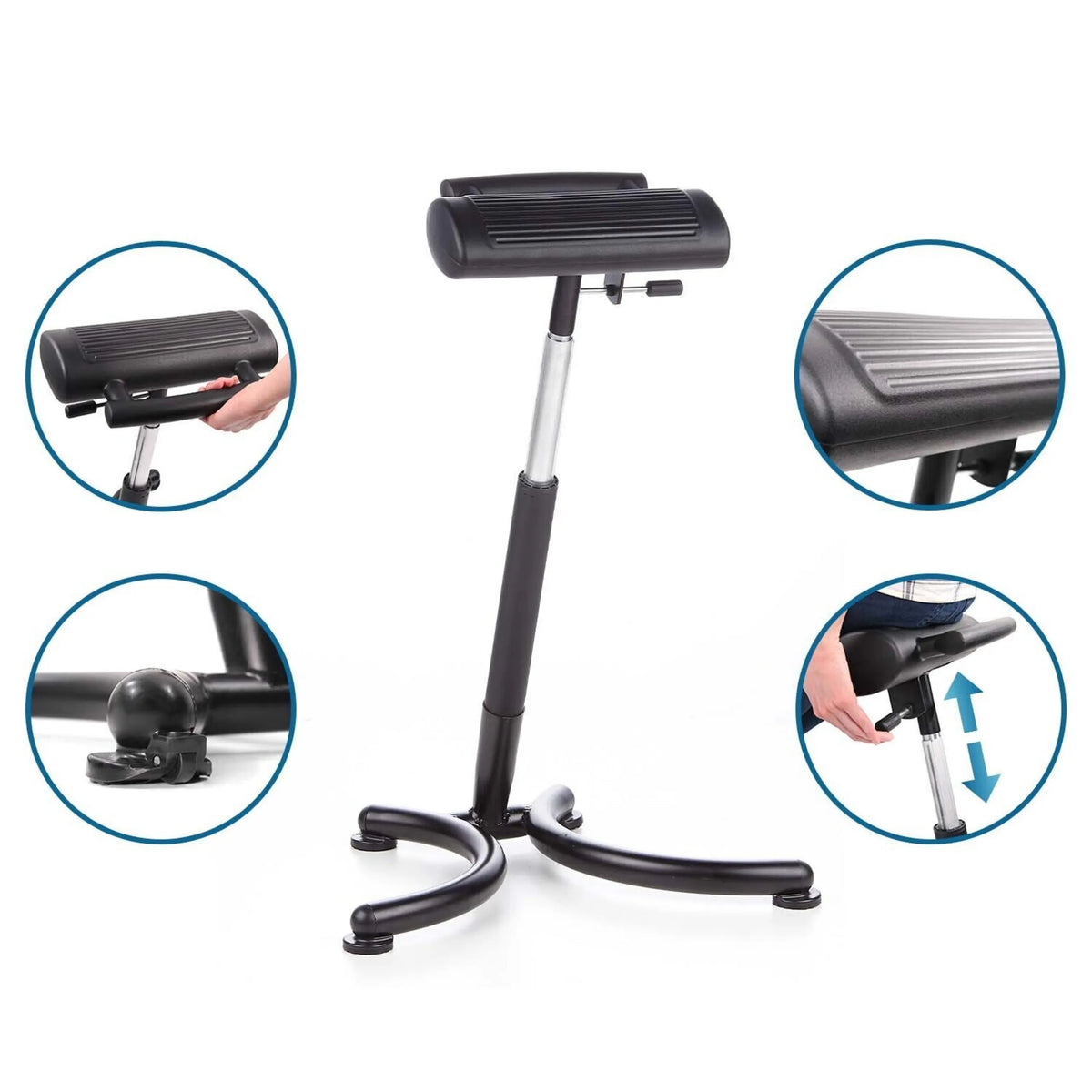 asiento de pie TOP WORK 30 negro regulable en altura con asiento acolchado y base de hjh OFFICE