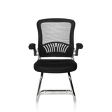 Silla de viga voladiza FLYER PRO V negra con respaldo de malla, reposabrazos y estructura de patines de hjh OFFICE – vista de 360° (vista frontal 0°)