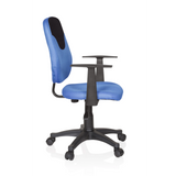 Silla giratoria para niños KIDDY STYLE azul con respaldo de malla, reposabrazos y base de cinco ruedas de hjh OFFICE – vista de 360° (vista lateral 80°)