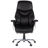 Sillón de alta gama PRADO negro de cuero con reposabrazos y base de cinco ruedas de hjh OFFICE – vista de 360° (vista frontal 0°)