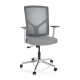 Silla Home Office BRETON BASE W gris con respaldo de malla y base de cinco ruedas de hjh OFFICE – vista de 360° (vista frontal 20°)