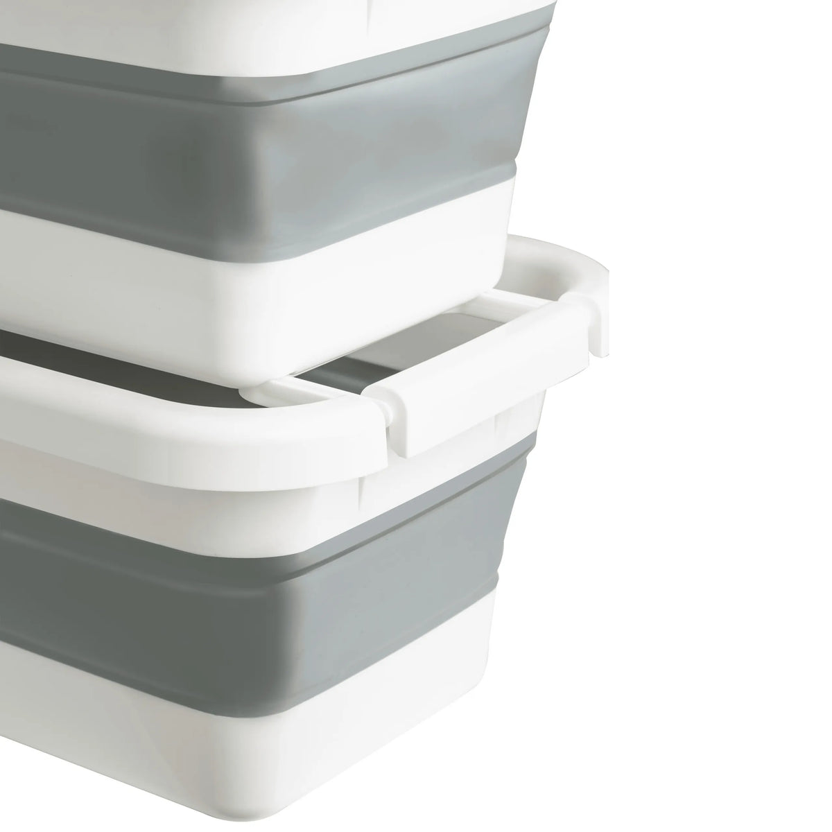 Contenedores plegables CLEAN SILW apilados en gris y blanco con asas integradas de hjh OFFICE