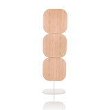 Separador beige FLEXMIUT W con tres elementos cuadrados y base blanca de hjh OFFICE – vista de 360° (vista frontal 0°)