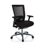 Silla alta gama NOVA PRO ALU negra con respaldo de malla y base de cinco ruedas de hjh OFFICE – vista de 360° (vista frontal en diagonal 40°)