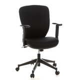 Silla de oficina profesional TRAFFIC 20 negra con reposabrazos y base de cinco ruedas de hjh OFFICE – vista de 360° (vista frontal 20°)