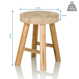 Vista dimensional del taburete RUSTIKO W con 44 cm de altura y 33 cm de diámetro de hjh LIVING