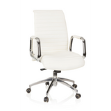 Sillón de oficina profesional ASPERA 10 en color blanco crema con reposabrazos y base de cinco ruedas de hjh OFFICE – vista de 360° (vista frontal 20°)